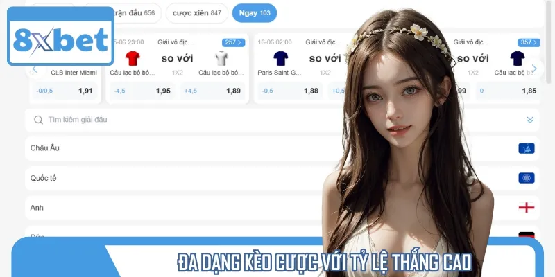 Nhà cái sở hữu đa dạng kèo cược với tỷ lệ thắng lớn, cơ hội chiến thắng cao